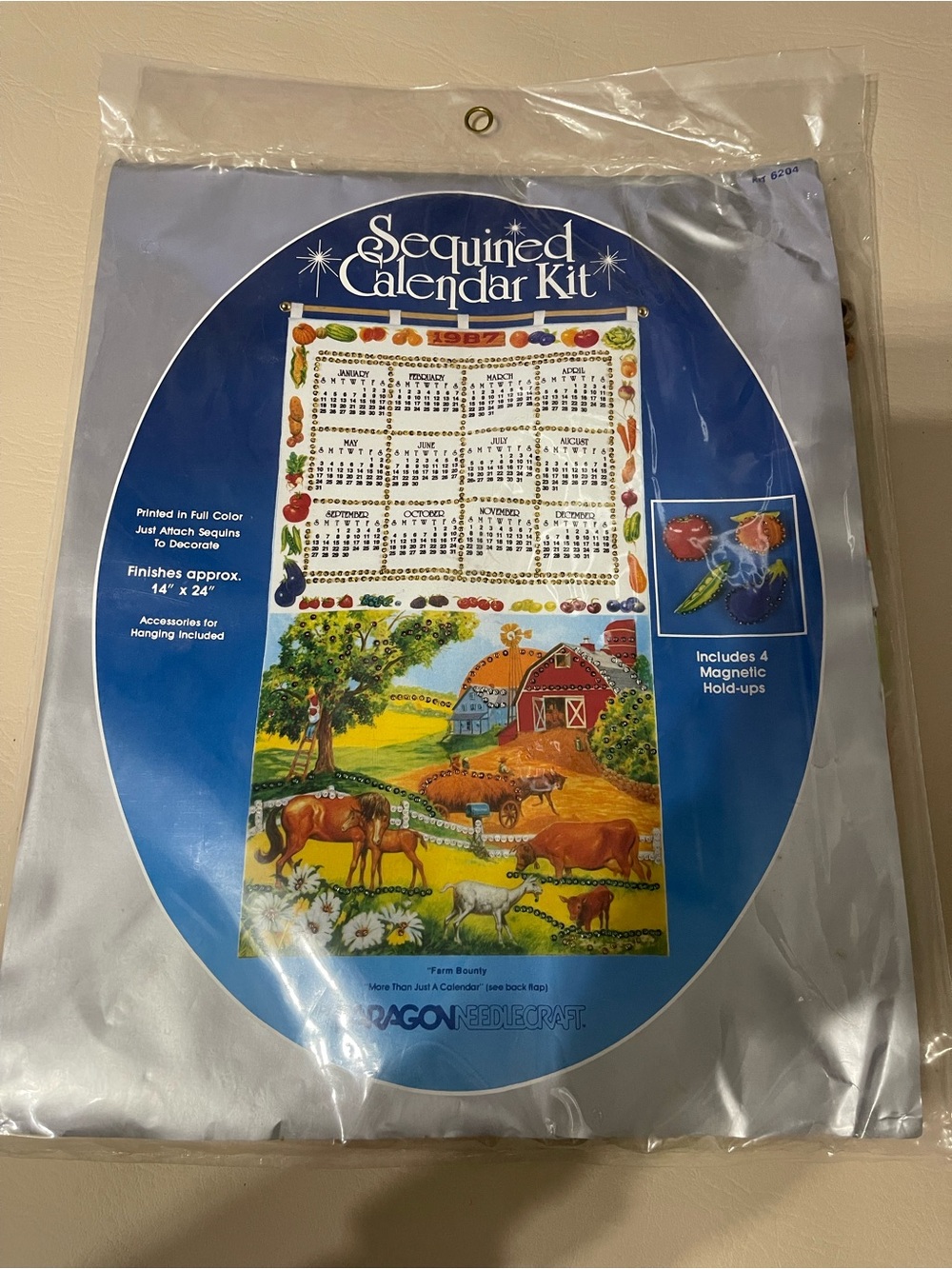 Vintage PARAGON needlecraft farm scene Sequined Calendar Kit 1987